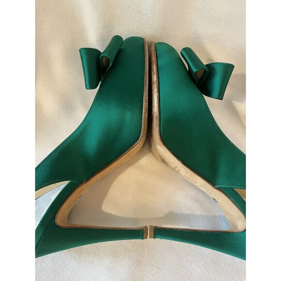 Something‎ Bleu Kelly Green Satin Sling Back Stilettos Platform Heels Bow SZ 7.5 - Picture 11 of 12